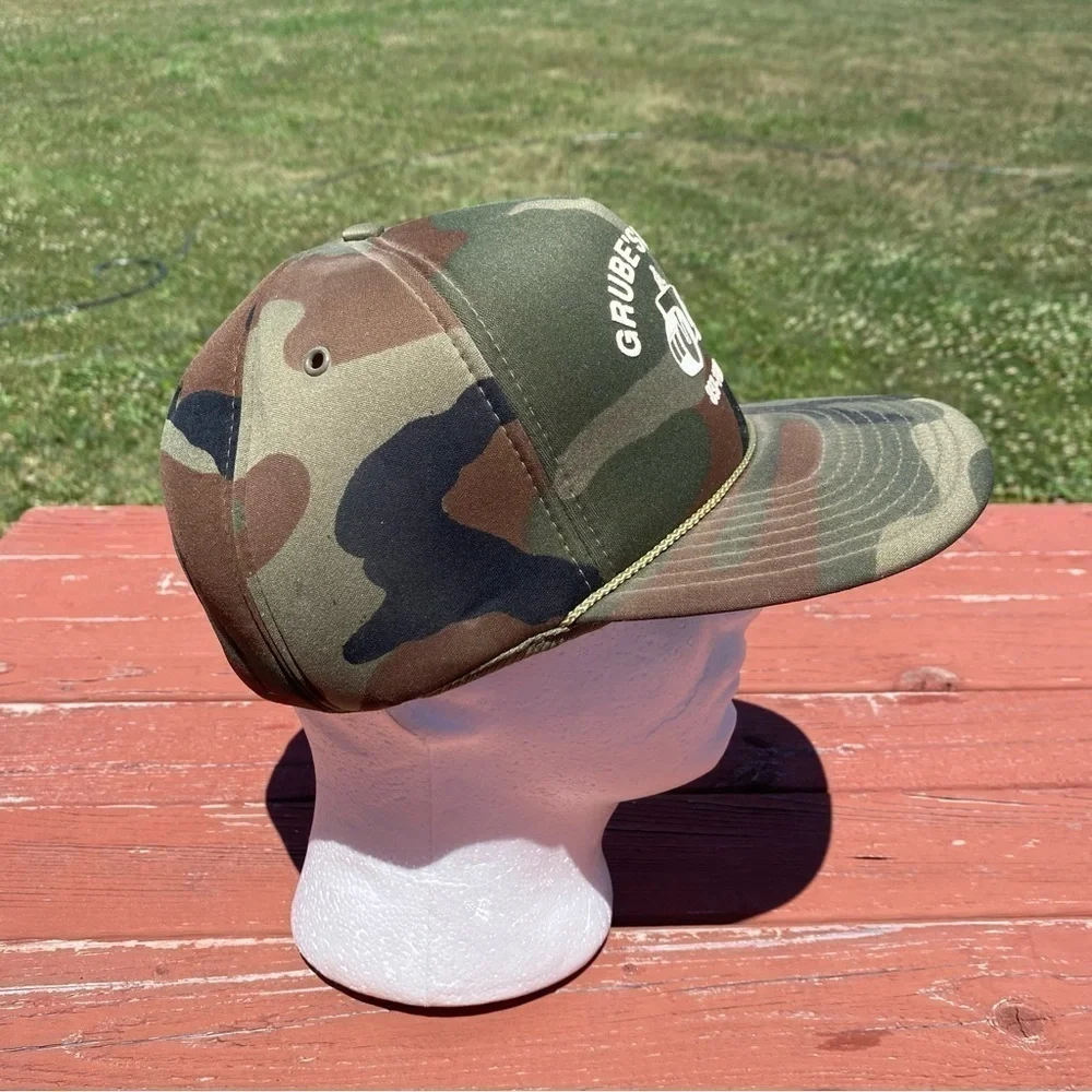 Vintage Grube’s Paving Camouflage Snap Back Trucker Hat Rope Lapel 90s Green